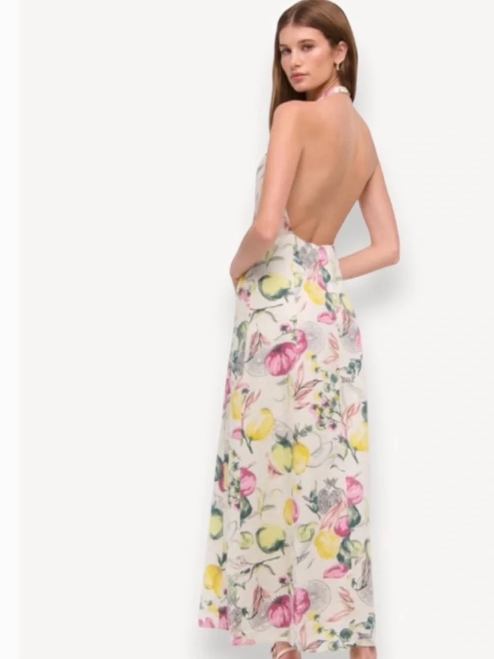100% Linen A&F Floral/Fruit Maxi Dress NWT
